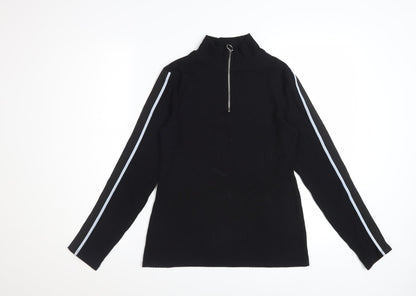 Marks and Spencer Womens Black High Neck Zip Long Sleeve Top Size 10