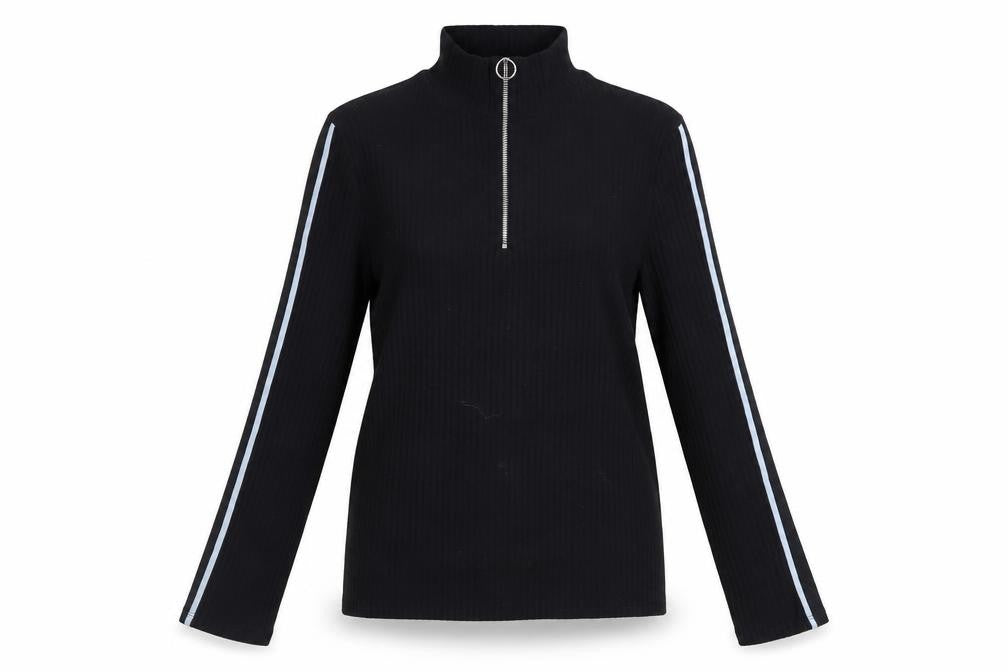 Marks & Spencer Womens Black High Neck Zip Long Sleeve Top Size 10