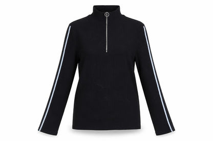 Marks & Spencer Womens Black High Neck Zip Long Sleeve Top Size 10