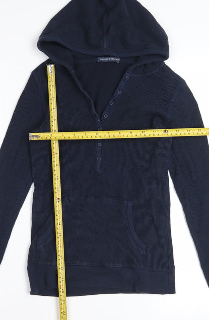 Brandy Melville Women Navy Henley Hoodie  One Size Cotton Blend Casual