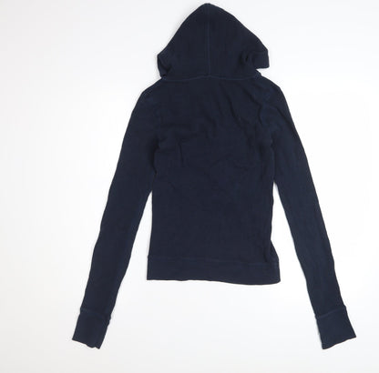 Brandy Melville Women Navy Henley Hoodie  One Size Cotton Blend Casual