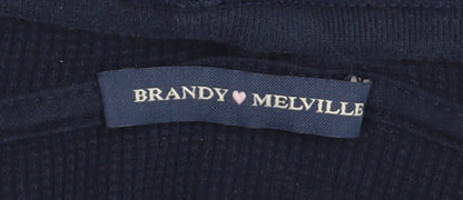 Brandy Melville Women Navy Henley Hoodie  One Size Cotton Blend Casual