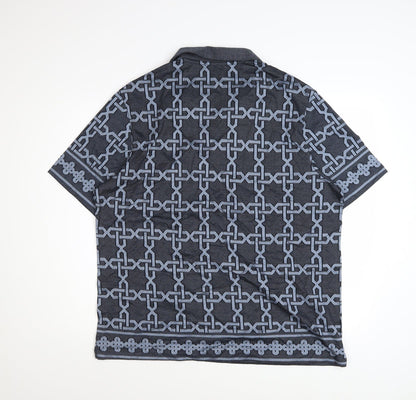 Marks and Spencer Autograph Men's Blue Geometric Cotton Polo Shirt Size L