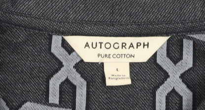 Marks and Spencer Autograph Men's Blue Geometric Cotton Polo Shirt Size L