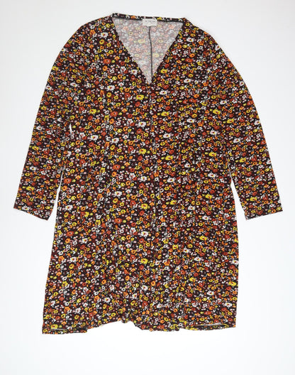 Before Dawn Curve Floral V-Neck Long Sleeve Skater Dress Size 22 Women Multicoloured