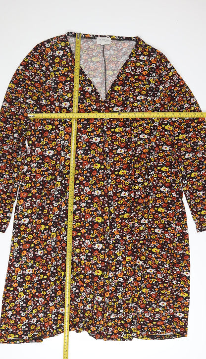 Before Dawn Curve Floral V-Neck Long Sleeve Skater Dress Size 22 Women Multicoloured