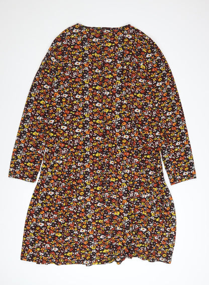 Before Dawn Curve Floral V-Neck Long Sleeve Skater Dress Size 22 Women Multicoloured