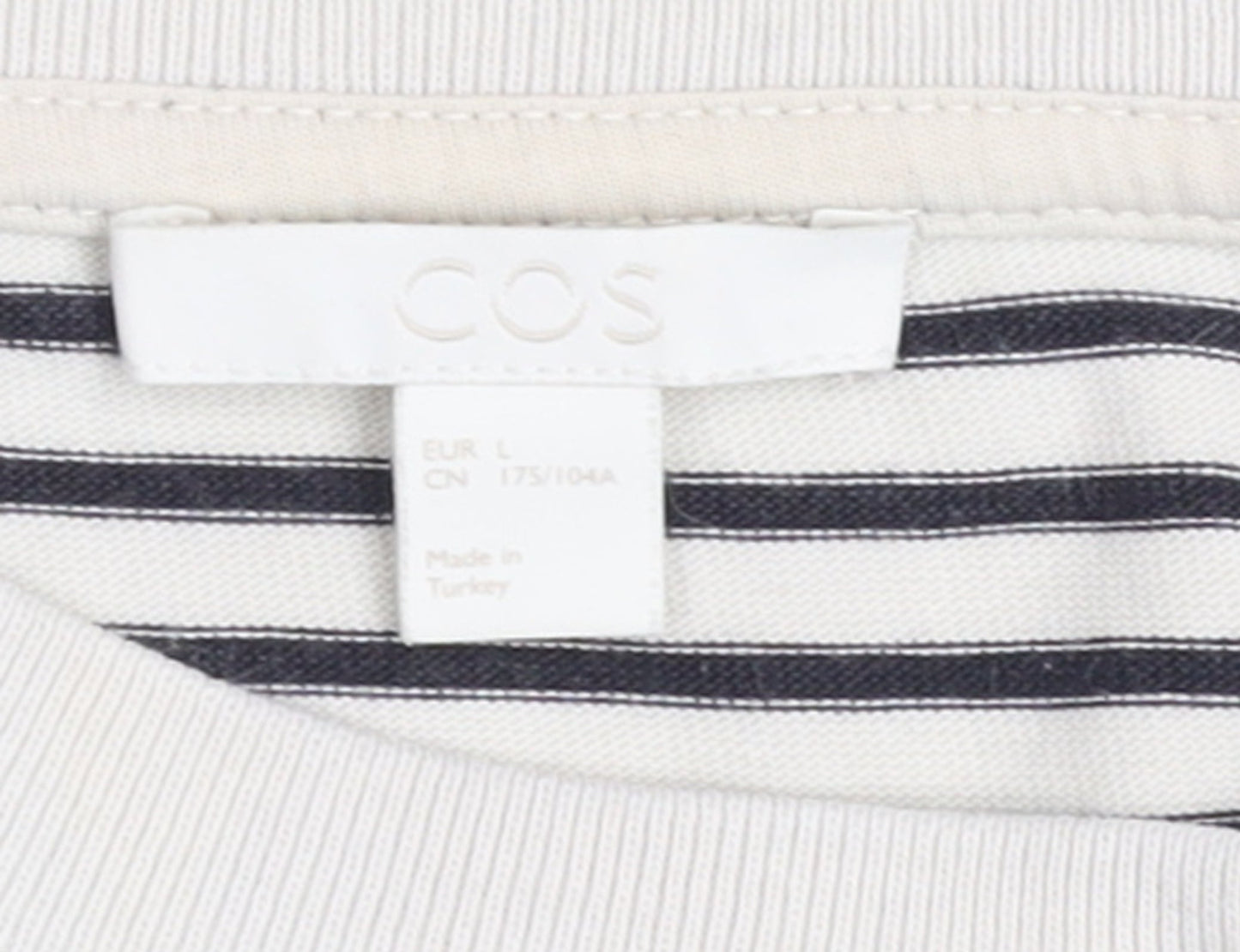 COS Women White Striped Cotton Short Sleeve T-Shirt Size 14