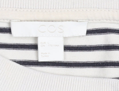 COS Women White Striped Cotton Short Sleeve T-Shirt Size 14