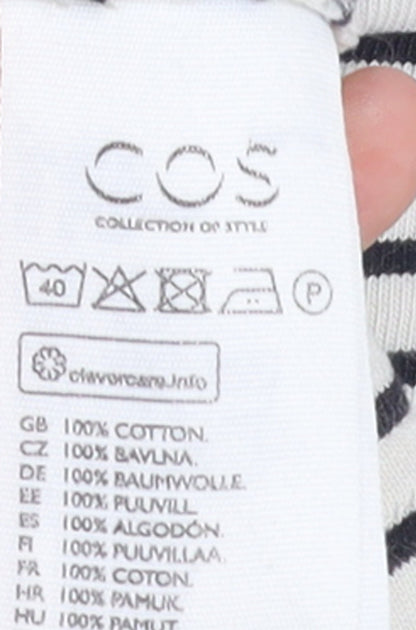 COS Women White Striped Cotton Short Sleeve T-Shirt Size 14