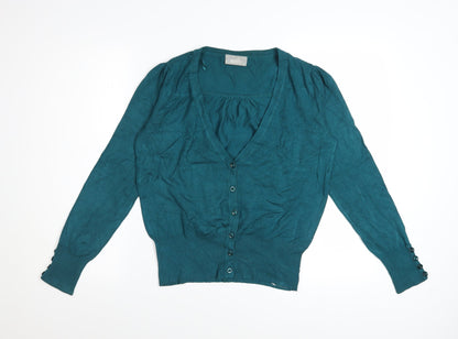Wallis Women Green Size 14 V-Neck Button Cardigan Jumper