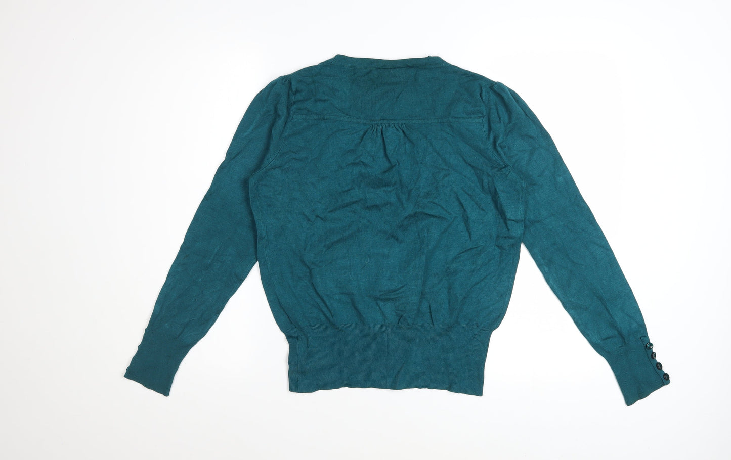 Wallis Women Green Size 14 V-Neck Button Cardigan Jumper