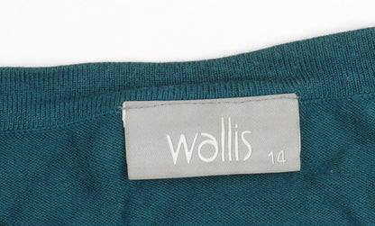 Wallis Women Green Size 14 V-Neck Button Cardigan Jumper