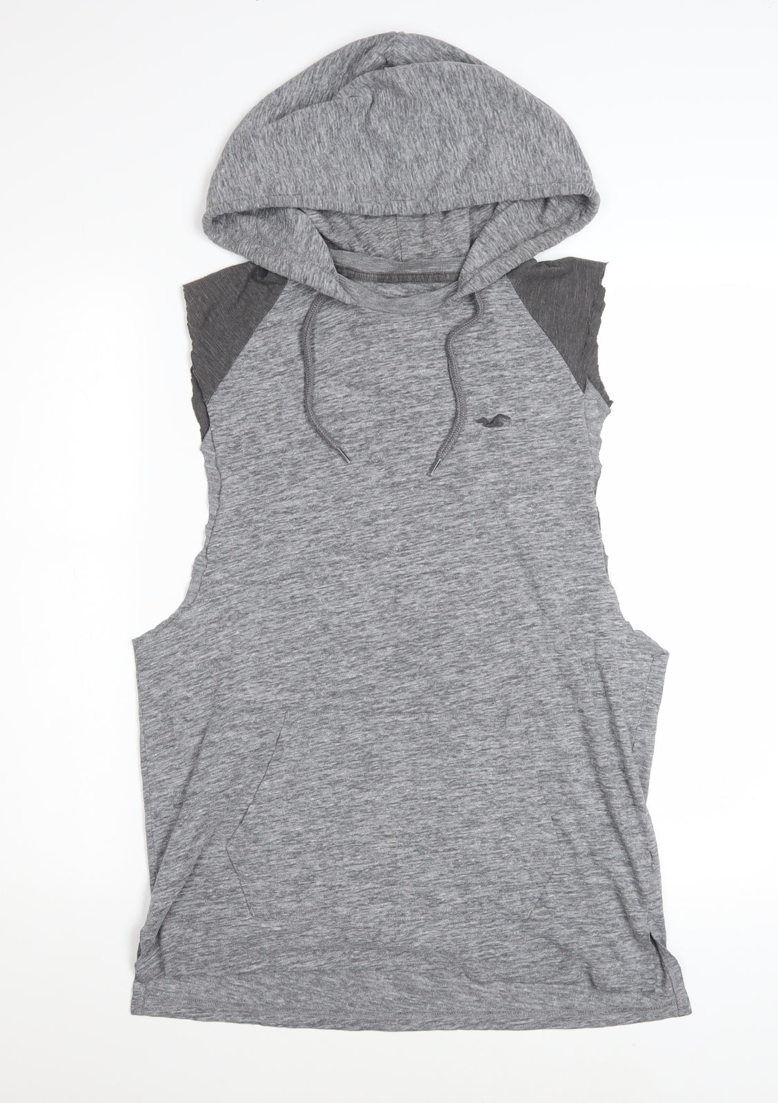 Hollister Men's Grey Sleeveless Hoodie Vest S Hooded Gym Top