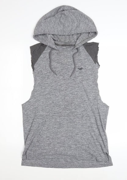 Hollister Men's Grey Sleeveless Hoodie Vest S Hooded Gym Top