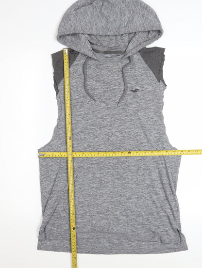 Hollister Men's Grey Sleeveless Hoodie Vest S Hooded Gym Top