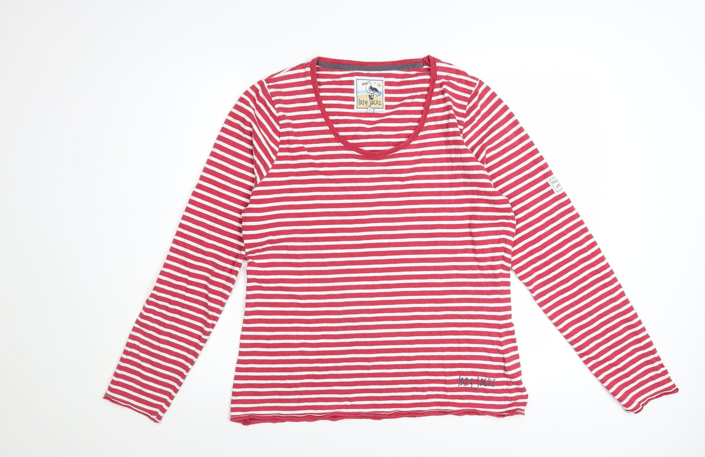 Lazy Jacks Women's Red White Striped Cotton Long Sleeve T-Shirt Size L