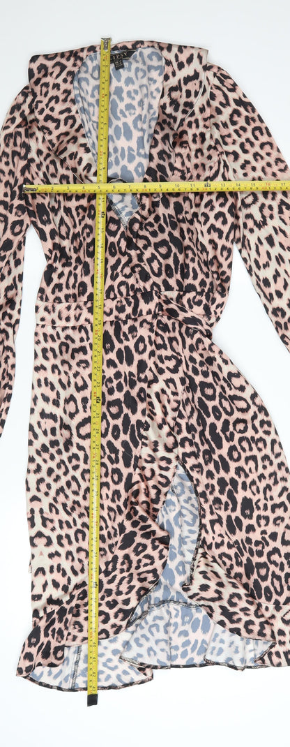 Lipsy Women's Multicoloured Leopard Wrap Dress Size 12