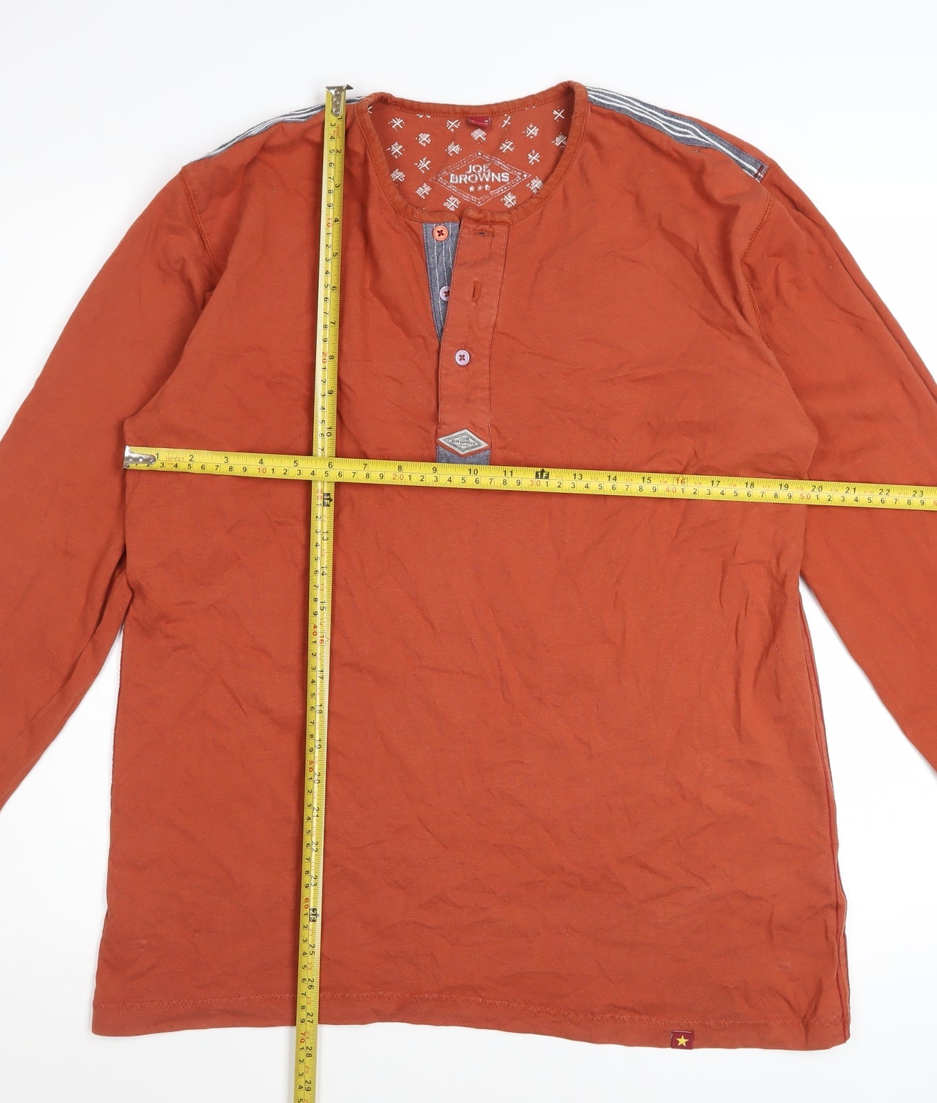 Joe Browns Men's Brown Long Sleeve Henley T-Shirt Size M 100% Cotton