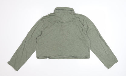 GAP Women Green Cropped Polo Shirt Long Sleeve Cotton M