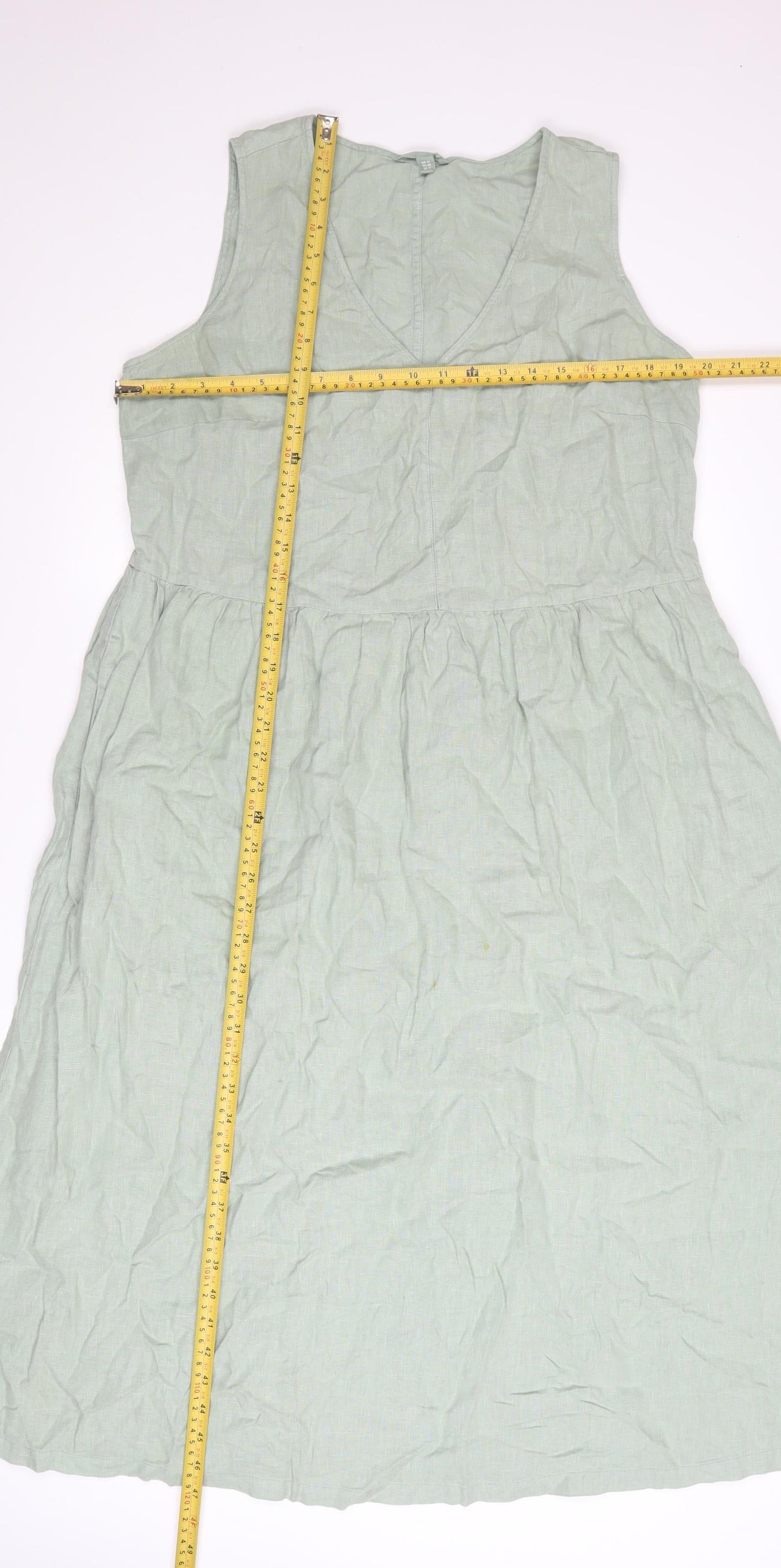 Seasalt Cornwall Womens Green Linen V-Neck A-Line Dress Size 14