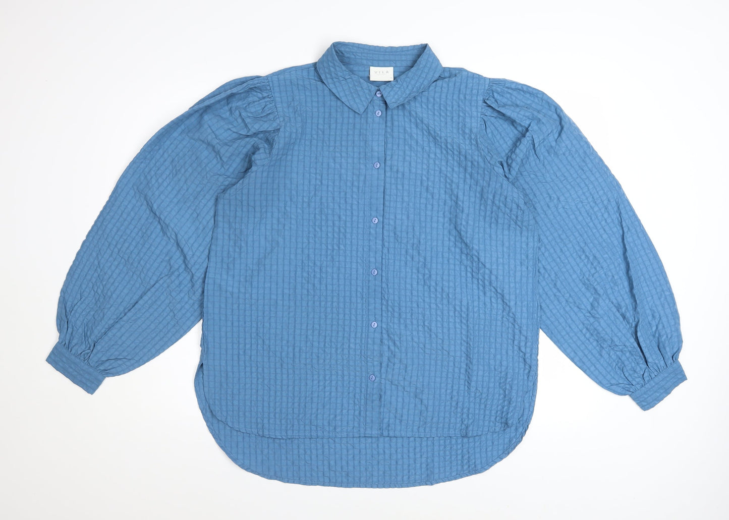 Vila Women's Blue Long Sleeve Collared Button Blouse Size 10