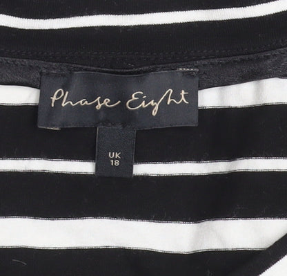 Phase Eight Women’s Black White Striped 3/4 Sleeve Jersey Top UK 18