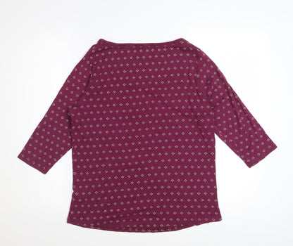 Marks and Spencer Women's Purple Geometric Cotton 3/4 Sleeve T-Shirt Size 18