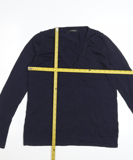 Marks and Spencer Women’s Navy Blue Flared Sleeve V-Neck Blouse Size 8