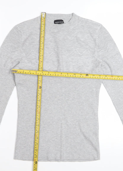 Warehouse Women Grey Crew Neck Knit Jumper Size 14 Regular