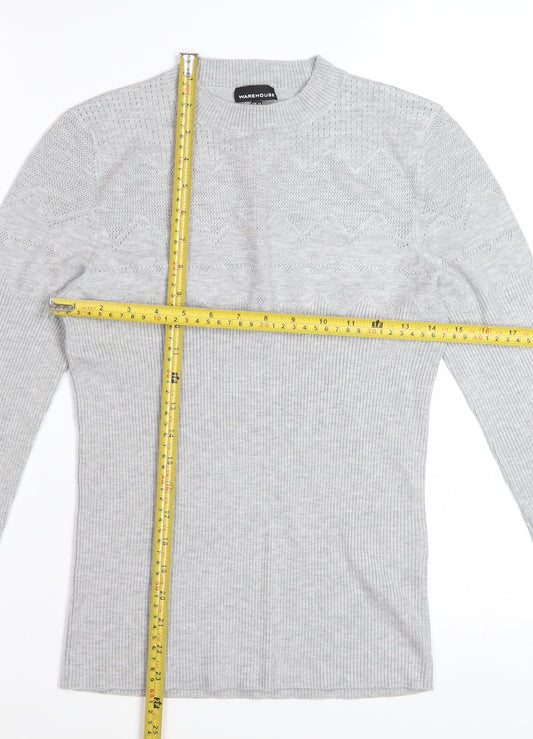 Warehouse Women Grey Crew Neck Knit Jumper Size 14 Regular