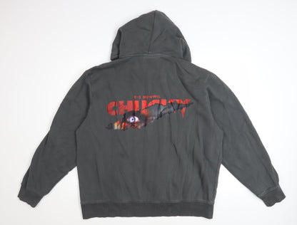 Chucky Men’s Grey Pullover Hoodie L Horror Graphic Print Sweatshirt