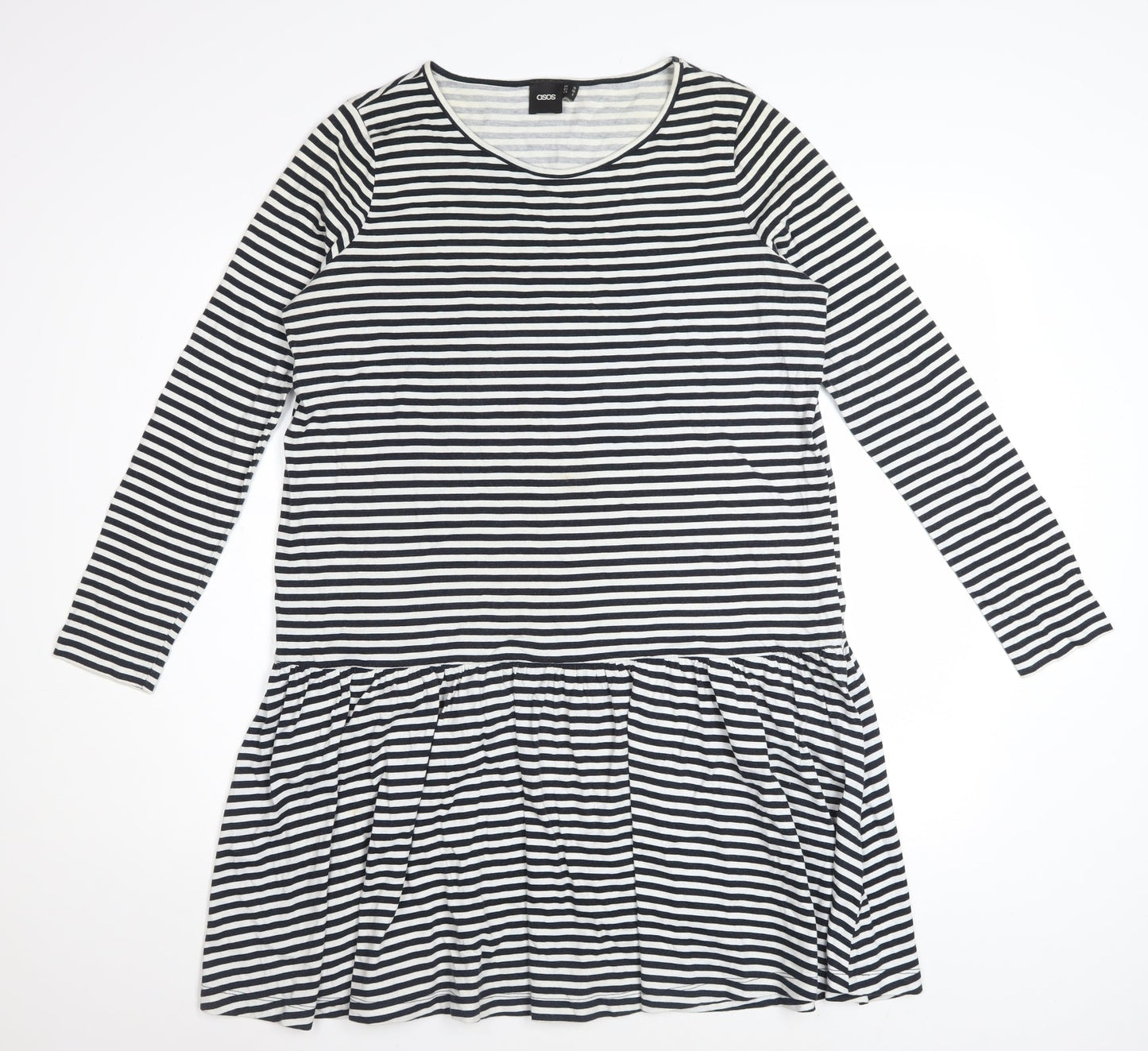 ASOS Women's Black White Striped Drop Waist Jersey Dress Size 10