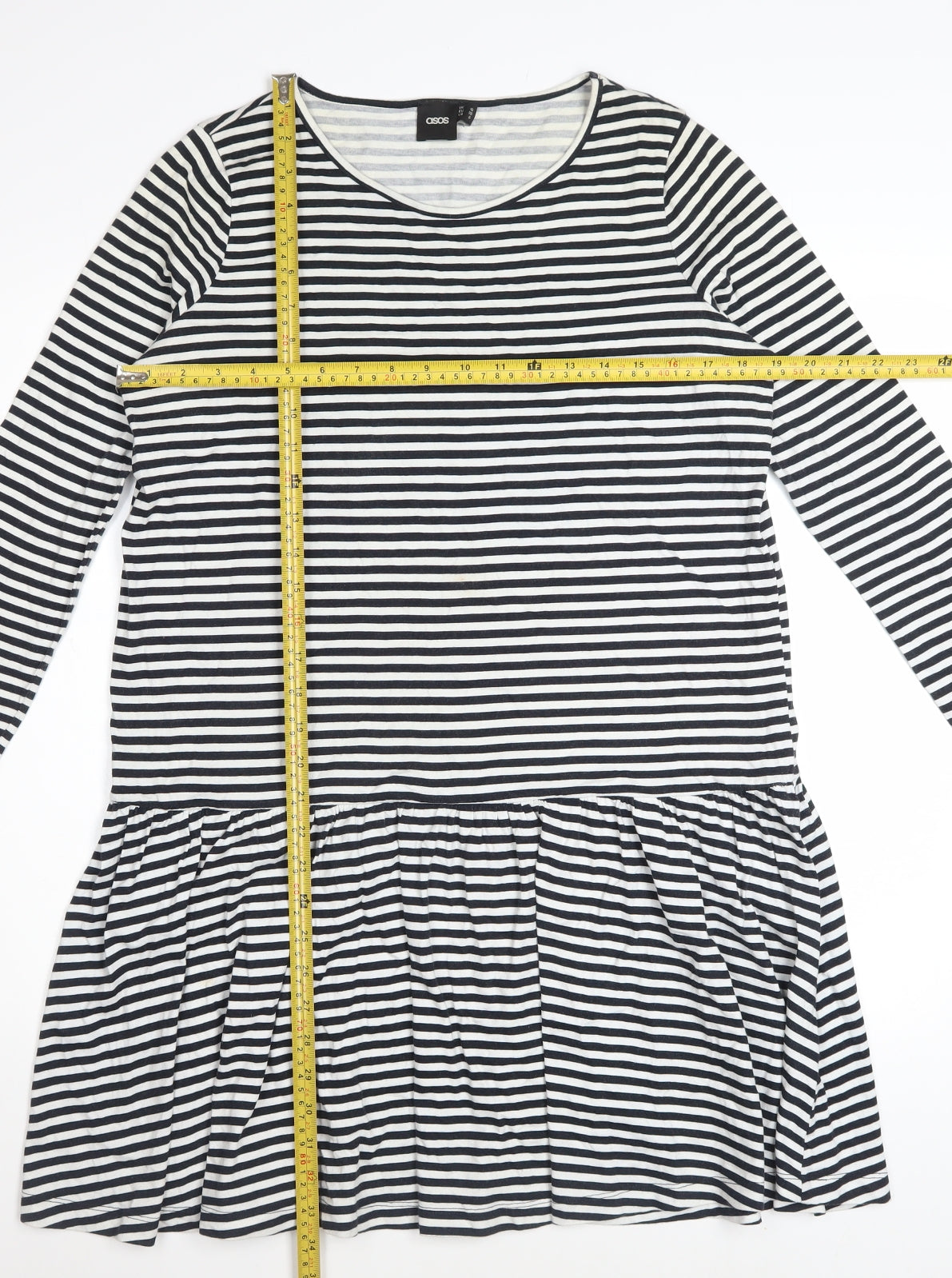 ASOS Women's Black White Striped Drop Waist Jersey Dress Size 10
