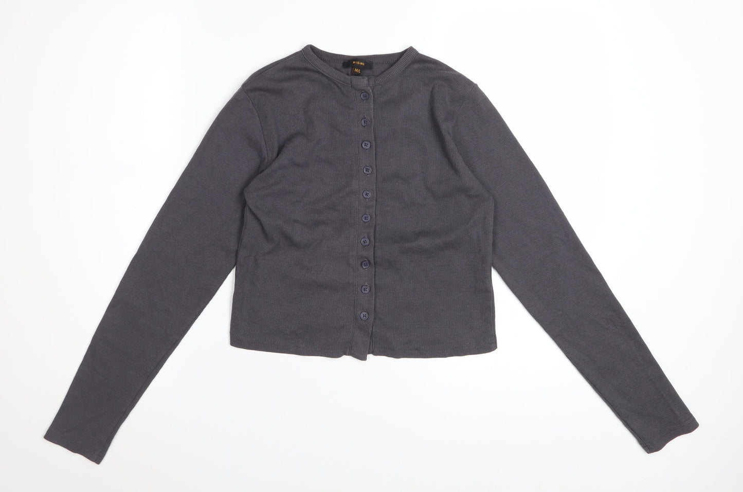 Rising Womens Grey Button-Up Long Sleeve Jersey Cotton Top Size M