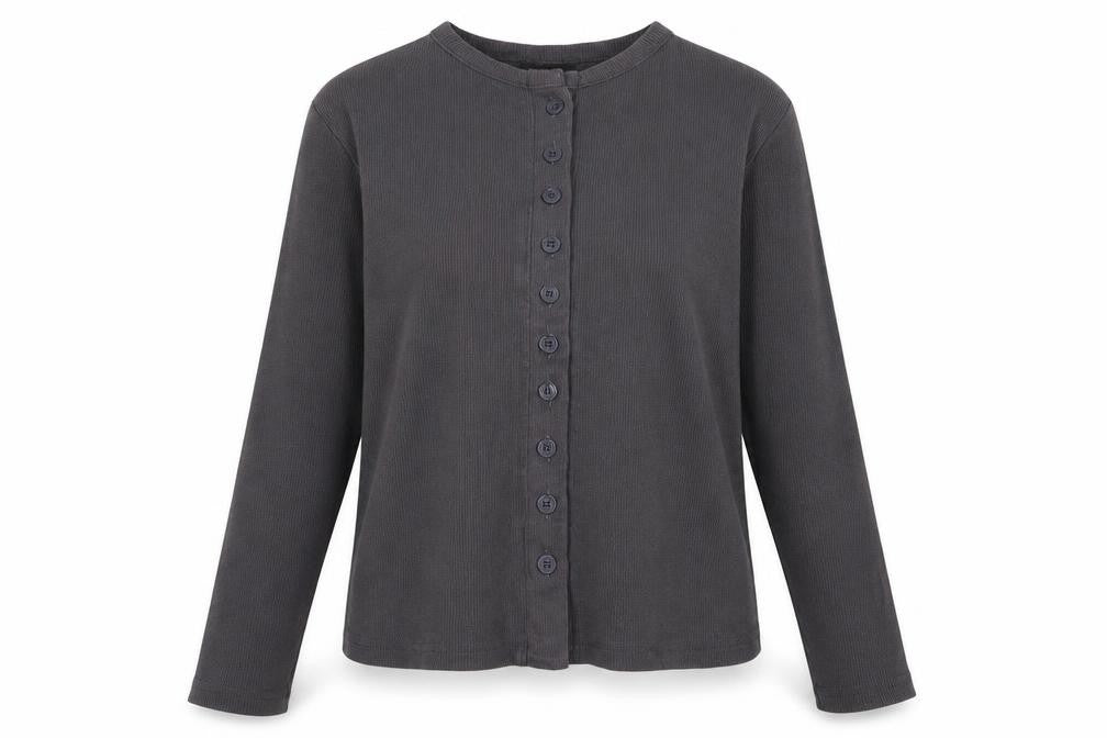 Rising Womens Grey Button-Up Long Sleeve Jersey Cotton Top Size M