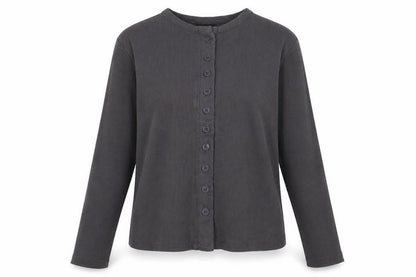 Rising Womens Grey Button-Up Long Sleeve Jersey Cotton Top Size M