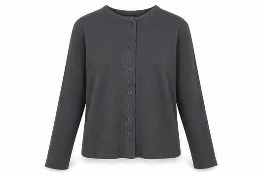 Rising Womens Grey Button-Up Long Sleeve Jersey Cotton Top Size M