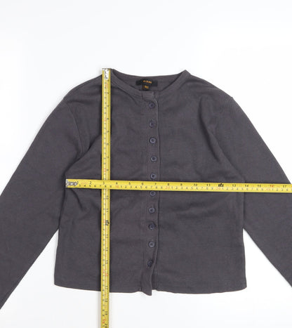 Rising Womens Grey Button-Up Long Sleeve Jersey Cotton Top Size M