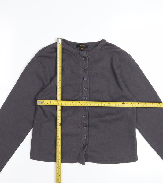 Rising Womens Grey Button-Up Long Sleeve Jersey Cotton Top Size M