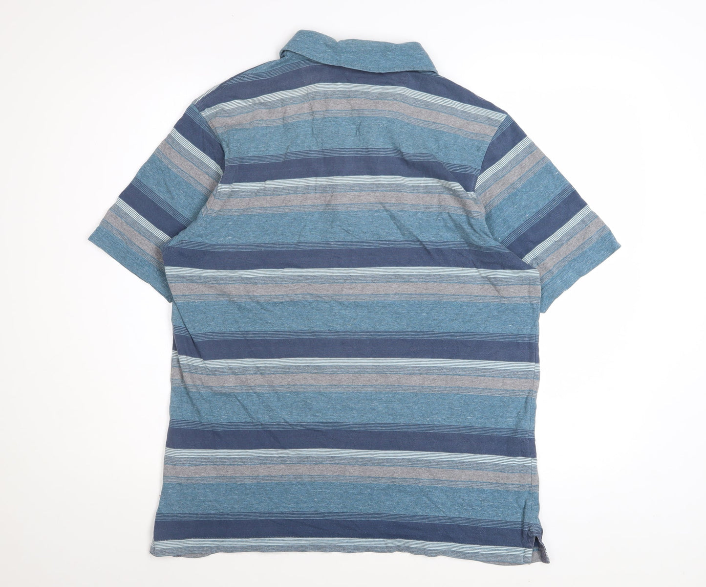 Marks and Spencer Men's Blue Striped Cotton Polo Shirt Medium