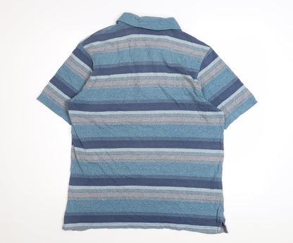 Marks and Spencer Men's Blue Striped Cotton Polo Shirt Medium