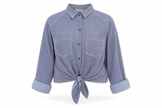 Passport Women Blue Striped Cropped Button-Up Shirt L