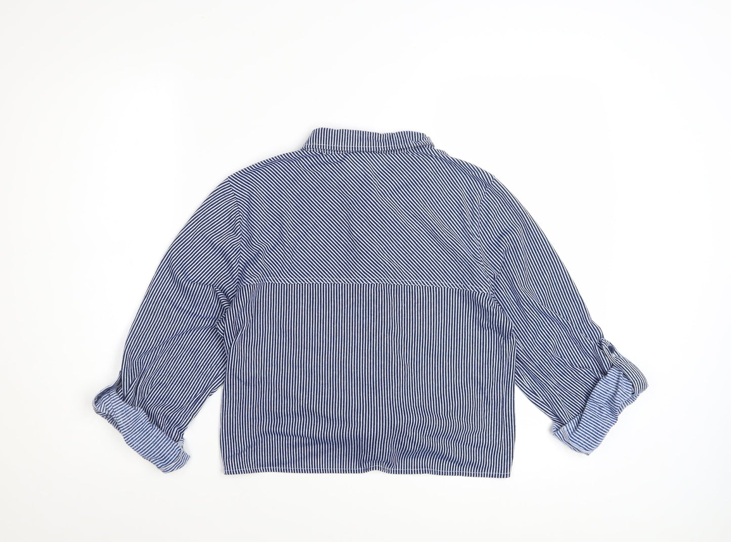 Passport Women Blue Striped Cropped Button-Up Shirt L