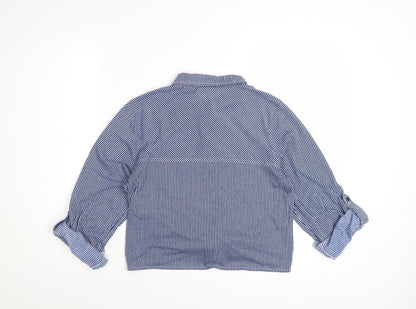 Passport Women Blue Striped Cropped Button-Up Shirt L