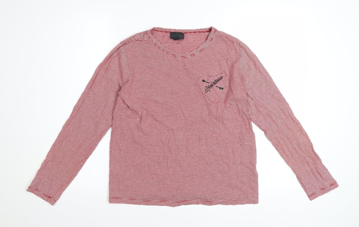 Topshop Women Red Striped Long Sleeve Cotton T-Shirt Size 10