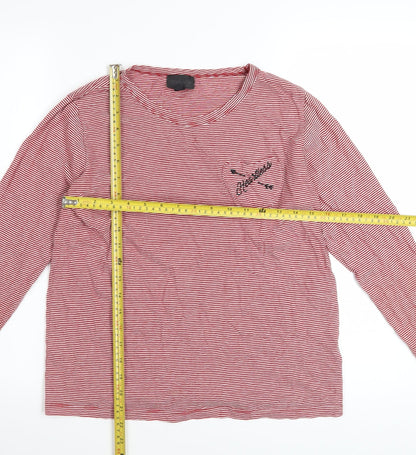 Topshop Women Red Striped Long Sleeve Cotton T-Shirt Size 10