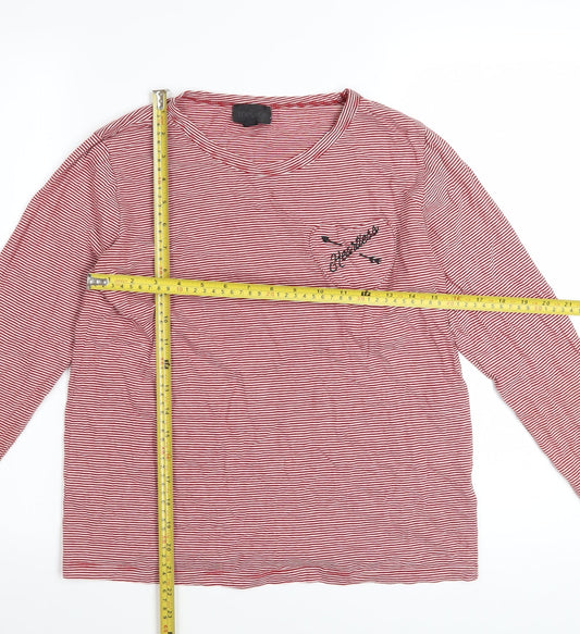 Topshop Women Red Striped Long Sleeve Cotton T-Shirt Size 10