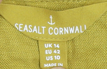 Seasalt Cornwall Women’s Yellow Linen Midi Shirt Dress Size 14