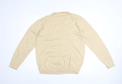 Perry Ellis Men's Beige V-Neck Knit Jumper L Rayon Cotton